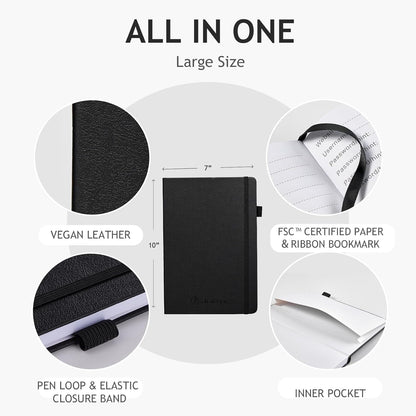 JUBTIC Password Book with Individual Alphabetical Tabs, 7"x10" Internet Password Keeper Book for Seniors, Password Notebook and Organizer/Notes Section, Black