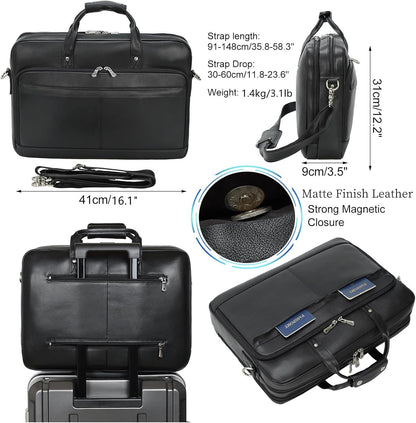 Leather Briefcase for Men 17 Inch Laptop Crossbody Shoulder Messenger Bag Attache Case for Business Travel Work Lawyer