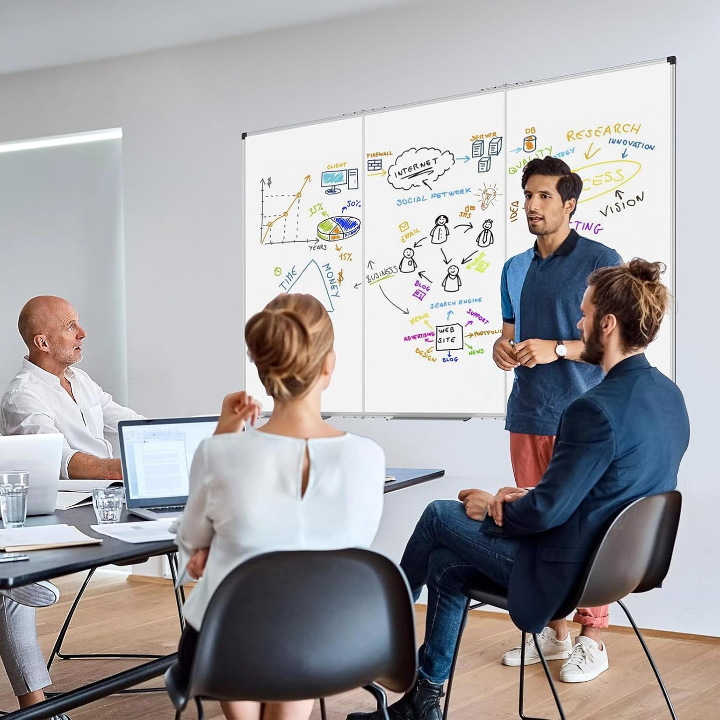 XBoard 118 x 48 Inch Magnetic Dry Erase Board, Oversized Foldable Whiteboard with Marker Tray 10' x 4' | Aluminum Frame