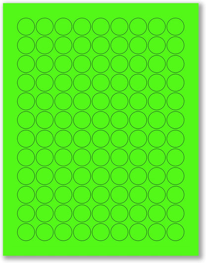 NextDayLabels - 8-1/2 x 11 Neon Color High Light Fluorescent Labels for Laser & Inkjet Printer (Green Fluorescent, 3/4" Round - 108 Per Page | 2700 Labels)