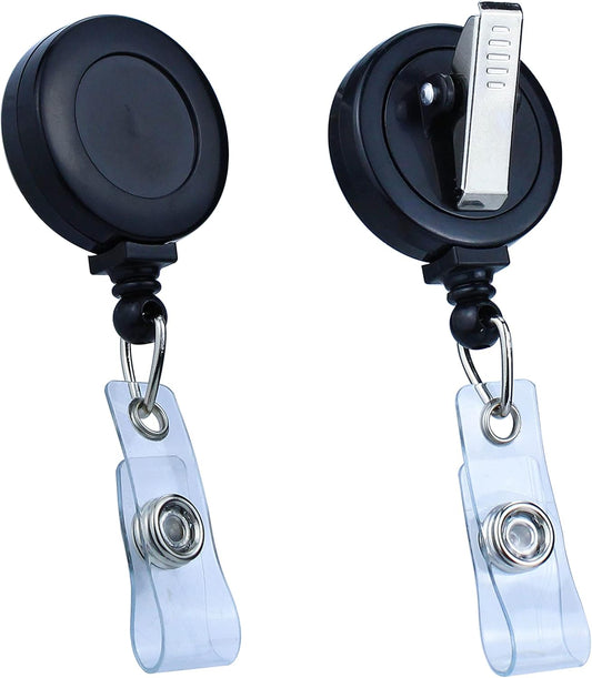 100 Pack Badge Reels: Retractable Badge Holder with Clip, Id Badge Reel, ALLIGATOR SWIVEL Offering Clear Vinyl Strap, NO TWIST DISPENSER - BLACK