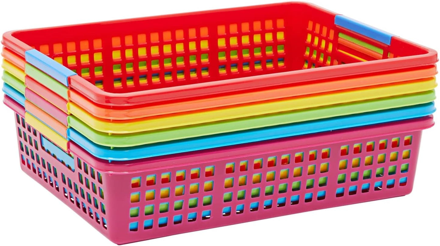 Bright Creations 6 Pack Plastic Turn In Paper Trays for Classroom, Colorful Storage Bin Basket Organizers for School Supplies, 6 Colors (10 x 13.5 In)