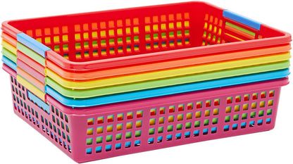 Bright Creations 6 Pack Plastic Turn In Paper Trays for Classroom, Colorful Storage Bin Basket Organizers for School Supplies, 6 Colors (10 x 13.5 In)