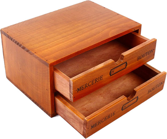 Vintage Drawer Wooden Drawers Organizer, 16-Drawer Desktop Organizer With Drawers, Iron Label Holders, Brown, For Store Cosmetics, Files, Books, Letters, Papers, Magazines (2-Drawer)