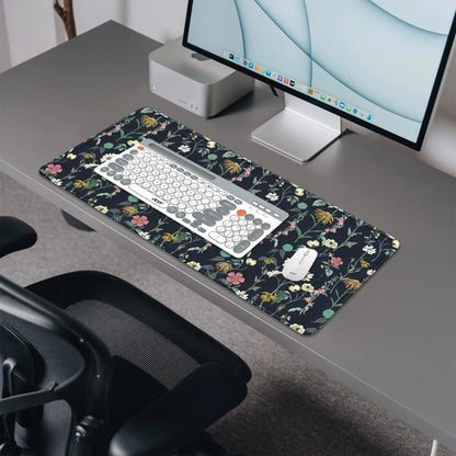 Dark Botanical Flowers Mouse Pad,Extended Black Plant Floral Mousepad Desk Pad with Stitched Edges,Non-Slip Waterproof Rubber Base Mouse Mat for Office Computer Keyboard Laptop Home(27.5x11.8 in)
