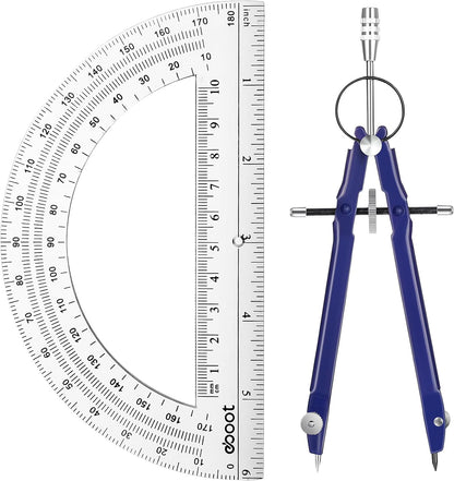 EBOOT Student Geometry Math Set, Drawing Compass and 6 Inch Clear Swing Arm Protractors 180 Degree Math Protractor (Blue)