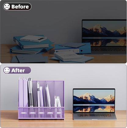 Marbrasse Desk File Organizer with 5 Vertical Compartments Mesh Magazine File Holder for Office, Home, School