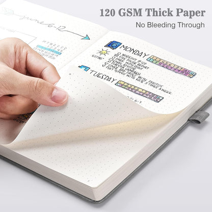 Bullet Dotted Journal Notebook 3 Pack, A5 Dotted Journal with 120gsm Paper, Leather Dotted Notebook, Hardcover Dot Grid Notebook Each with 156 Nmubered Pages, Dot Journal for Women, Men 5.75" × 8.38"