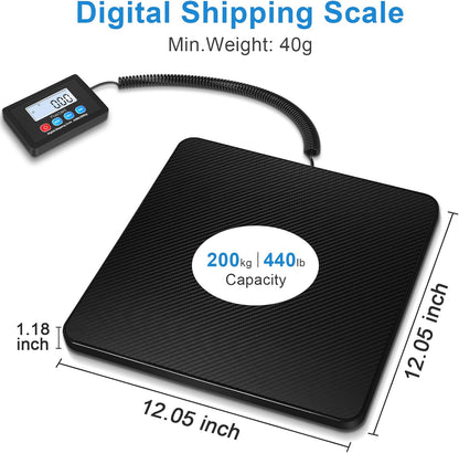 Fuzion Shipping Scale, 440LB x 10g High Accuracy Postal Scale, Hold/Tare Function, Digital Shipping Postal Scale for Packages, Postage, Luggage, Mailing, Battery & AC Adapter Included