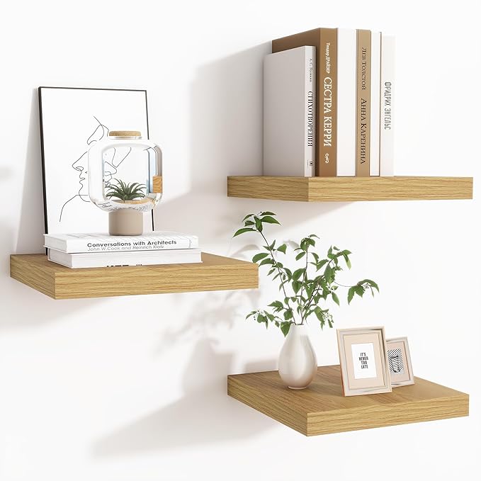 Fun Memories Floating Shelves for Wall - 9.3 Inch Square Shelves with Invisible Brackets, Small Wall Shelf for Living Room, Bathroom, Bedroom, and Kitchen Decor，Set of 3