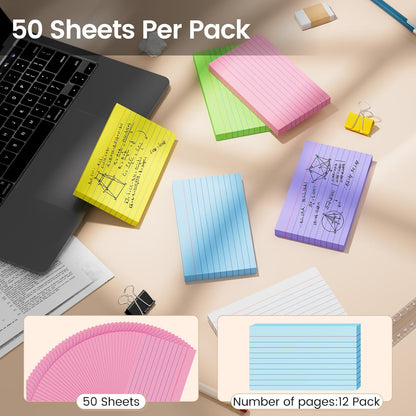 Index Cards 3x5 Inch, 600sheets, Flash Cards,Ruled Lined Colored Note Cards Paper For Studying, Schools Supplies, College, Office And Home Organization, Note Taking Supplies