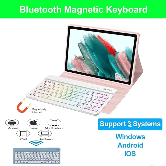 Keyboard case for Samsung Galaxy Tab A11 Plus / A9 Plus 11 inch, Bluetooth Backlit A9+ Keyboard Case with S Pen Holder for A11+ 11", Sky Blue