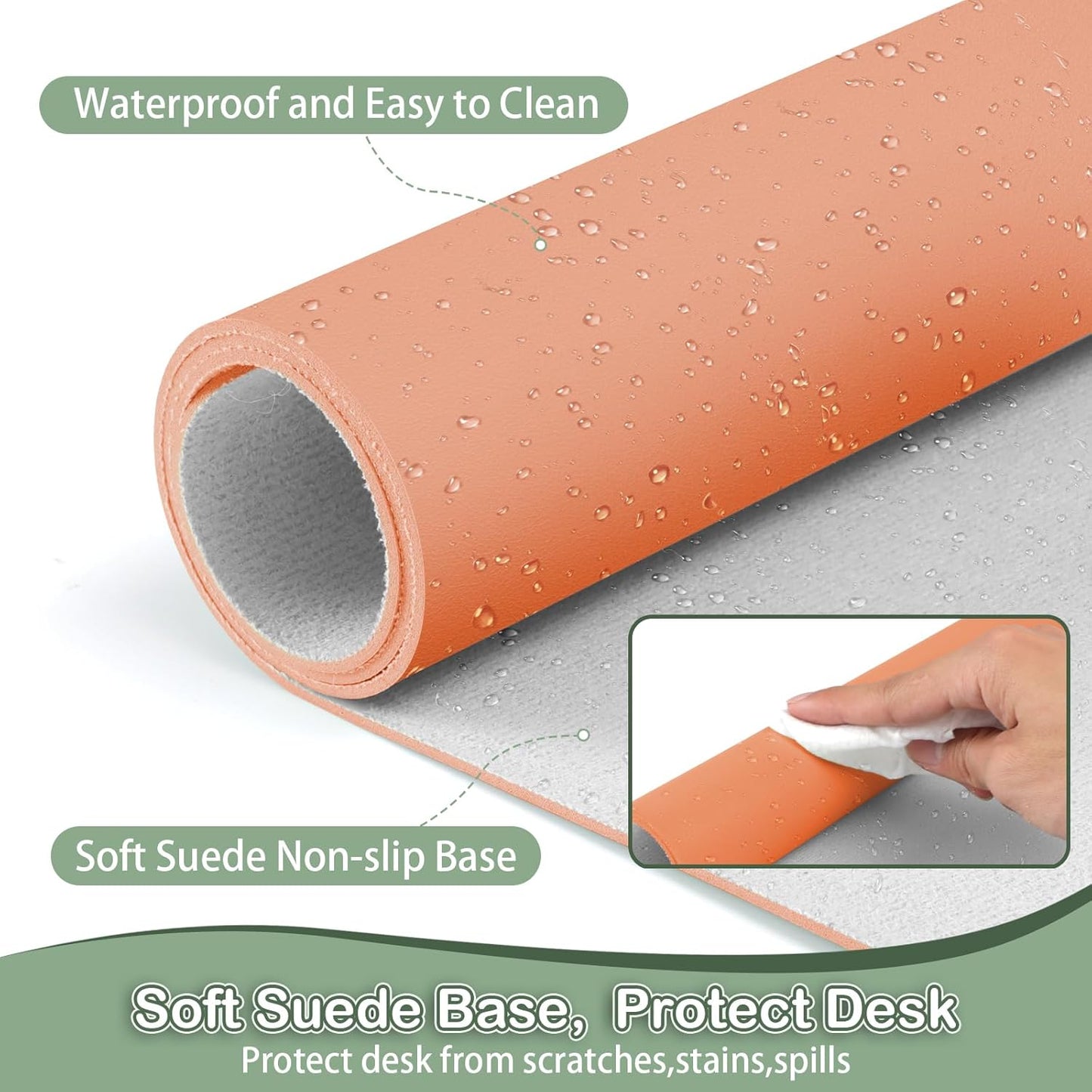 Boutilon Leather Desk Pad Protector,Non-Slip Mouse Pad,Laptop Desk Pad,Office Mouse Mat,Waterproof Leather Desk Blotter,Desk Writing Pad for Office and Home (L-Orange Pink,35"x 17")