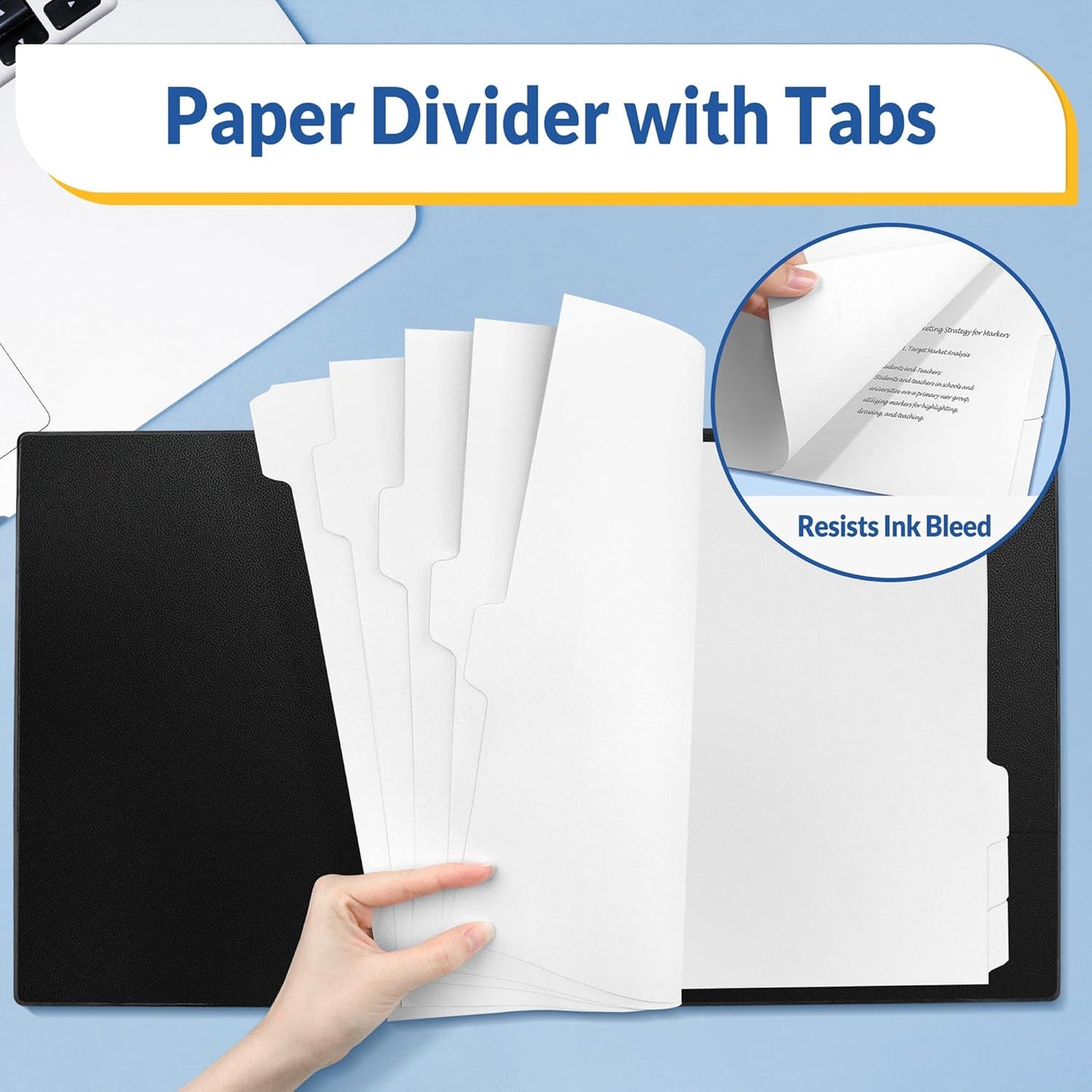 SUNEE Binder Dividers with Tabs for 3 Ring Binder, 8.5 x 11 Paper White Binder Dividers Blank with 5 Tabs, 20 Sets Page Dividers for School, Office and Home, 100 Dividers