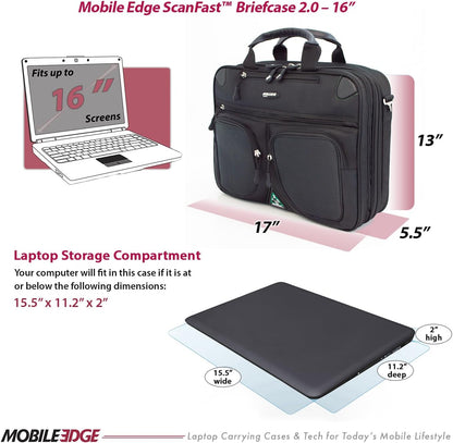 Mobile Edge ScanFast Laptop Briefcase Bag for Men and Women, for 16" PC and Compatible with MacBook 17", TSA Checkpoint Friendly, Black
