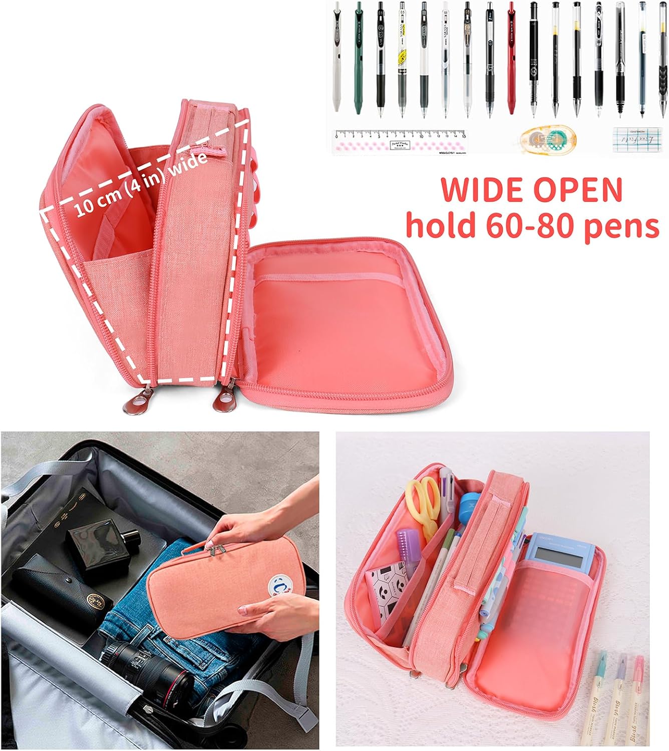 Pencil Case Pen Bag Holder Pouch Large Handle Big Capacity Desk Organizer Storage Marker Box Stationary Makeup Cosmetic Double Zippers for School Office Students Teen