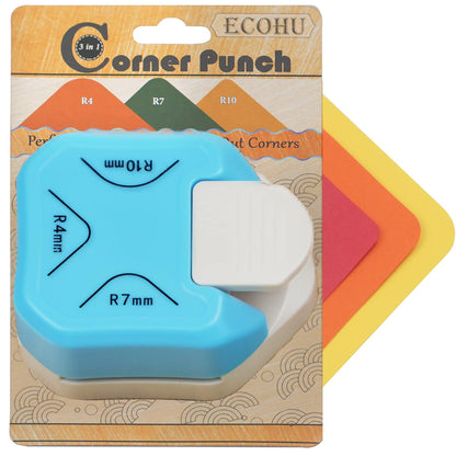 Round Corner Punch, 3 in 1-3 Way Corner Puncher Cutter for Paper Craft (R4mm+R7mm+R10mm) for Cutting Different Corners, DIY Projects, Card Making & Scrapbooking