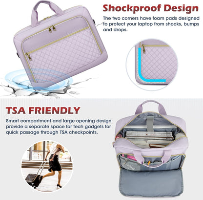 NEWHEY Laptop Bag 17.3 Inch Laptop Briefcase for Women Men Waterproof Shoulder Messenger Bag Padded Carry On Laptop Case Large College Computer Bag Professional Business Office Work Bag, Grey Purple