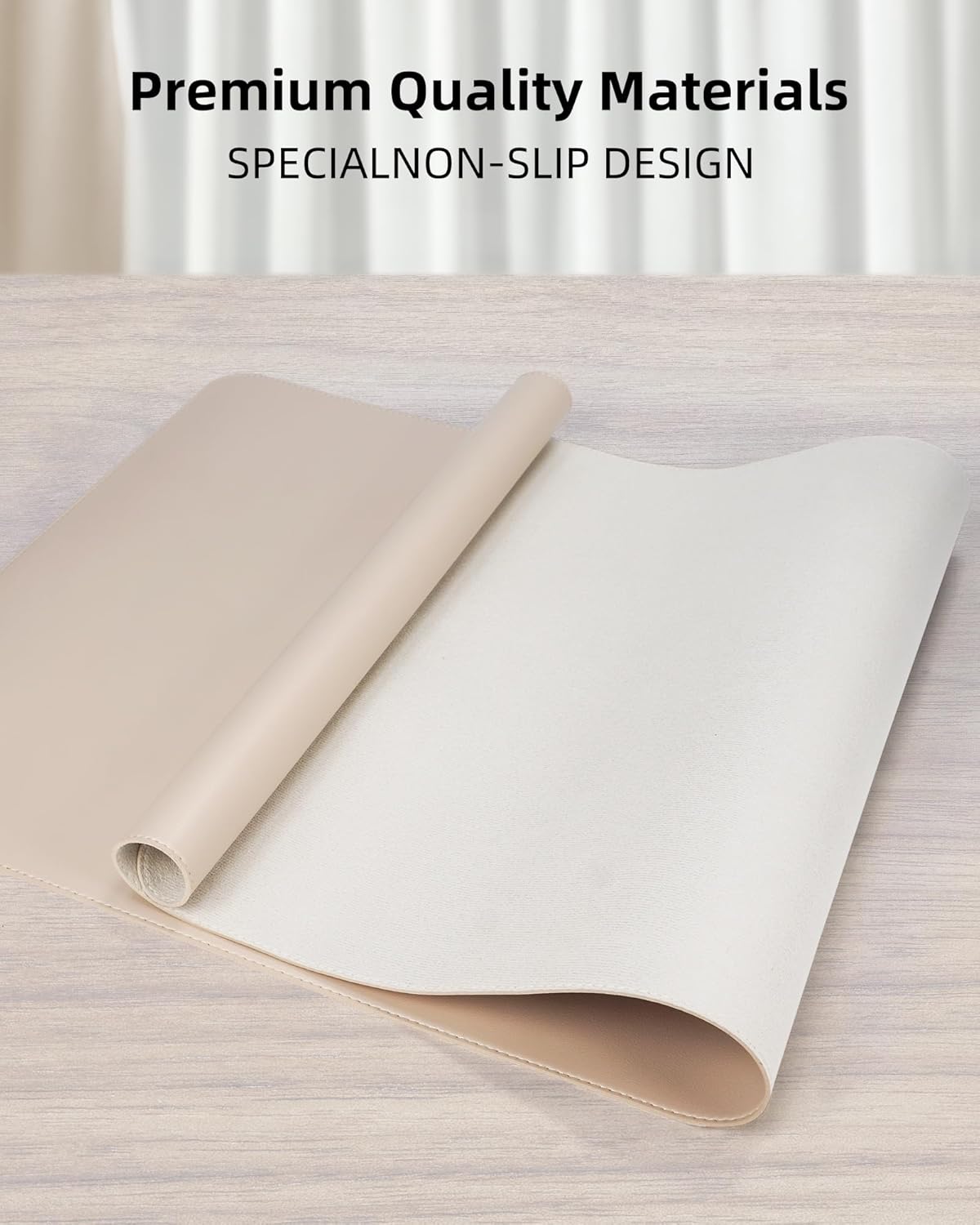 Leather Desk Pad Protector, Mouse Pad, Office Desk Mat, Non-Slip PU Leather Desk Blotter, Laptop Desk Pad, Waterproof Desk Writing Pad for Office and Home (Beige, 31.5" x 15.7")