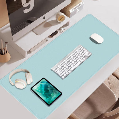 Large Desk Pad 35.4" x 17", Non-Slip Desk Mat with PU Leather & Natural Cork, Waterproof Writing Desk Natural Cork, Computer Mat Desk Protector for Office Home, Light Blue