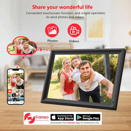 FRAMEO 15.6 inch Digital Picture Frame,Large WiFi Photo Frame 32GB,FHD IPS Touch Screen, Wall-Mounted,Share Photo/Video, Living Room Elderly Parents Birthday