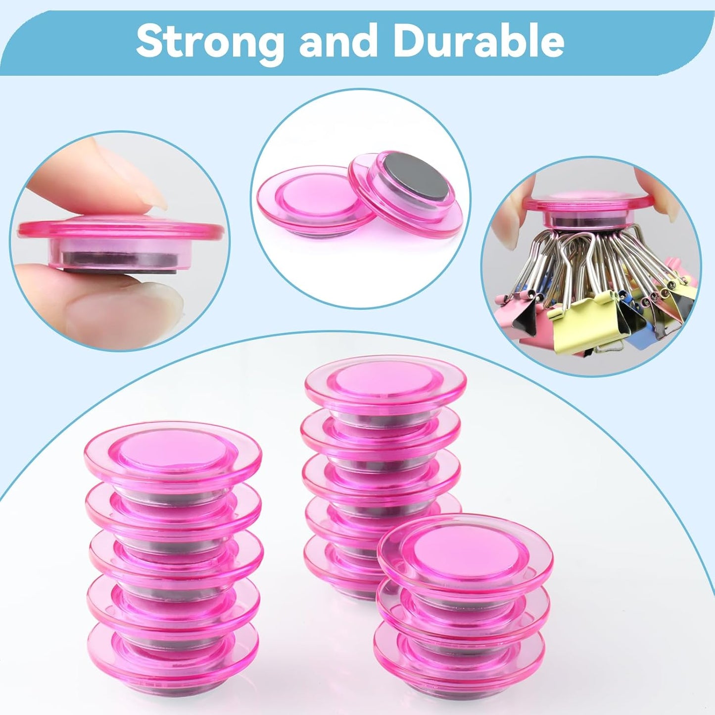 ZDZBLX Fridge Magnets, 28 Pack Magnet Strong Magnets Refrigerator Magnets Small Magnets for Whiteboard, Heavy Duty Magnets Mini Magnets Cute Round Magnets for Fridge, Locker, Classroom, Office (Pink)