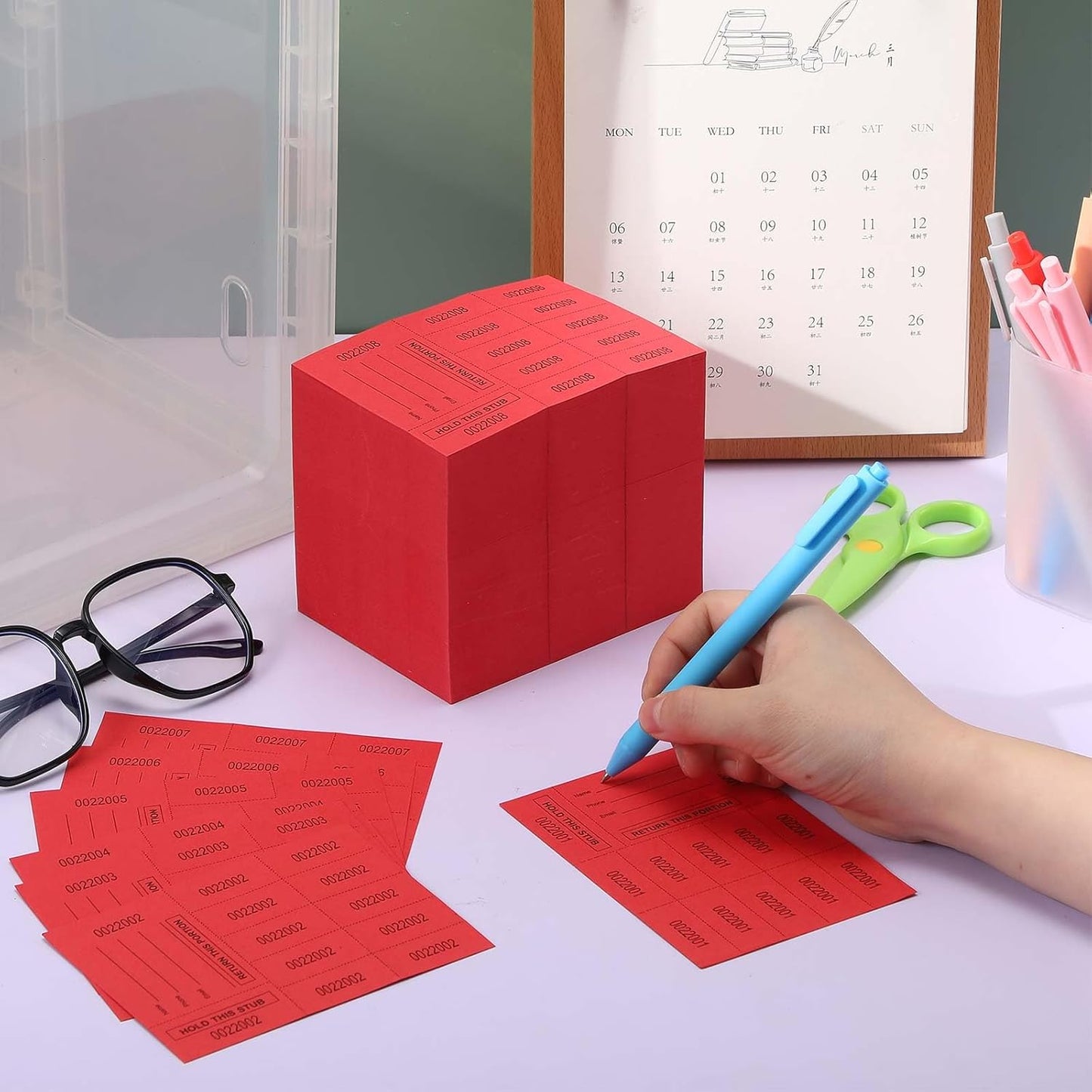 Kosiz 1000 Sheet 10 Bid Raffle Tickets Chinese Auction Tickets Sheets Auction Fundraiser Ticket Numbered with Name and Phone Number Per Sheet Raffle Tags for Silent Bidding (Red)