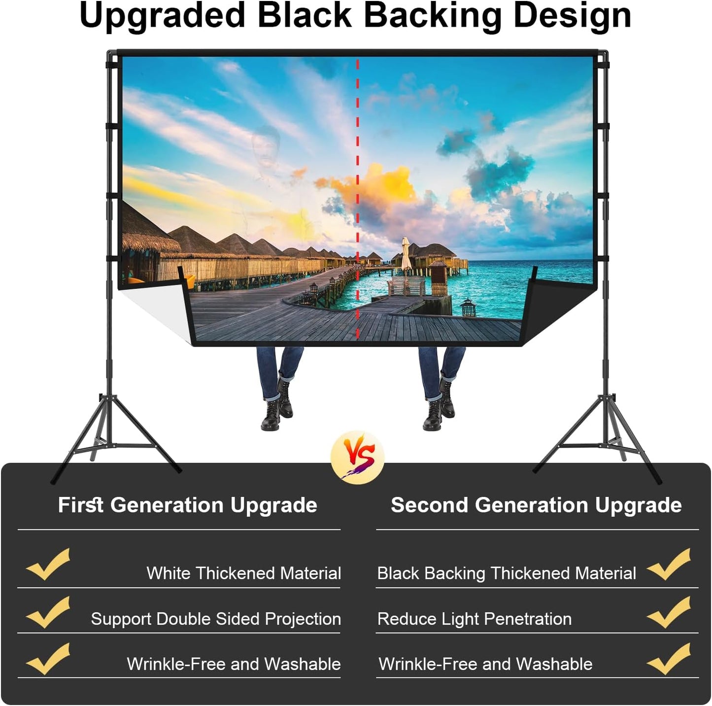 Projector Screen with Stand, TOWOND 100 inch Portable Projector Screen Black Backing, Indoor Outdoor Movie Screen 16:9 4K HD Wrinkle-Free Projection Screen with Carry Bag for Backyard Movie Night