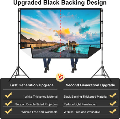 Projector Screen with Stand, TOWOND 100 inch Portable Projector Screen Black Backing, Indoor Outdoor Movie Screen 16:9 4K HD Wrinkle-Free Projection Screen with Carry Bag for Backyard Movie Night