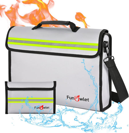 Fireproof Waterproof Money Document Bag - Large Fireproof Safe Box with Wallet Protector, Fire & Water Resistant Storage Organizer Pouch for A4 Documents Holder,File,Jewelry,Passport,Laptop (Gray)