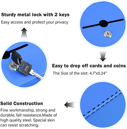 xydled Wall Mounted Ballot & Donation Box with 50 Suggestion Cards, Metal Suggestion Collection Box with Key Lock, Blue, 8.7"x 5.9"x7.1"