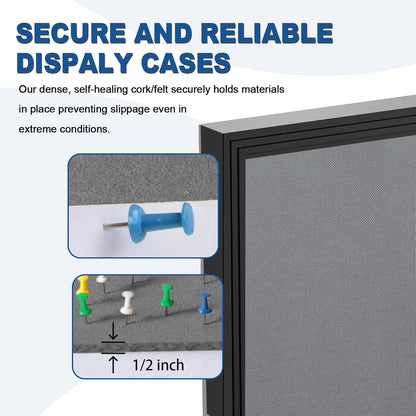 Weatherproof Enclosed Bulletin Board 44x32 Inch, Lockable Wall-Mounted Outdoor Grey Felt Noticeboard, Aluminum Frame Weather-Resistant Display Case for Office, School, Community