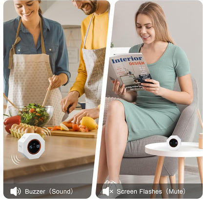 Rechargeable Pomodoro Timer, 8-Angle Auto-Rotating Screen with Gravity Sensor, Digital Timers for Classroom, Small Kitchen Timers for Cooking, Work and Study (Pearl White)