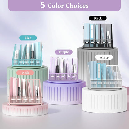 SUPEASY Desk Organizers Metal Desk Magazine File Holder with 5 Vertical Compartments Rack File Organizer for Office Desktop, Home Workspace, Purple