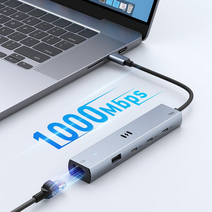 Selore 10Gbps USB C Hub Multiport Adapter, Ethernet Adapter with 4K@60Hz HDMI, Gigabit Ethernet, 3 USB C Ports, 100W PD, USBC Dongle for MacBook Pro Air, iPad, HP, Dell, etc