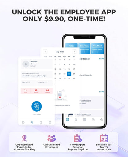 NGTeco Cloud Time Clock for Employees Small Business, Fingerprint+Card Time Clocks With Battery, 2.4G & 5G WiFi Times Clock Punch Machine with Remote Control Software ＆ iOS/Android App (0 Monthly Fee)