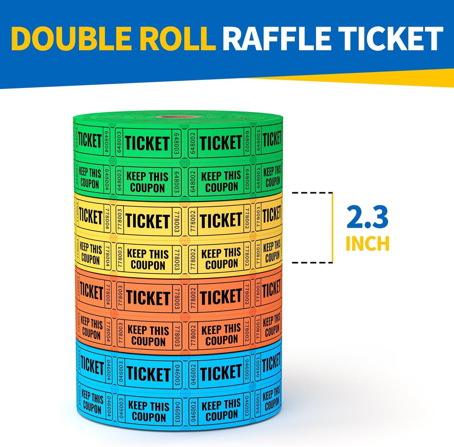 2000 Methdic Orange Raffle Tickets (4 Color Selection), Double Roll, Ticket for Events, Entry, Class Reward, Fundraiser & Prizes