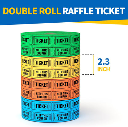 2000 Methdic Green Raffle Tickets (4 Color Selection), Double Roll, Ticket for Events, Entry, Class Reward, Fundraiser & Prizes