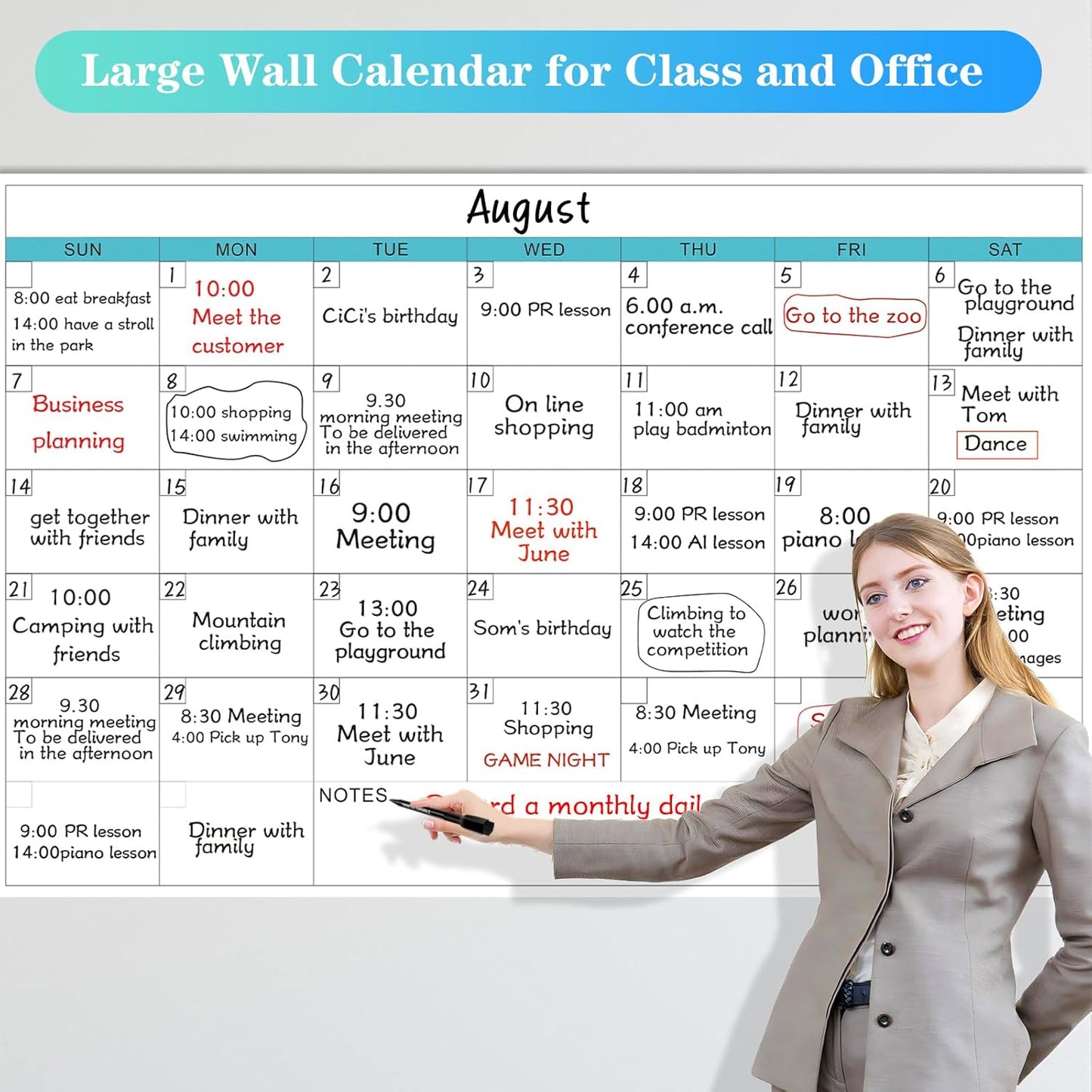 Dry Erase Calendar for Wall - 38" x 58" Extra Large White Board Calendar, One Month Undated Blank Daily Planner, Reusable Laminated 30-Day Task Organizer for Office, Classroom, Home(No Creases)
