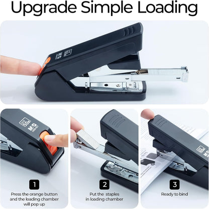 M&G Effortless Stapler 50 Sheet Capacity One-Touch Stapling, Heavy Duty Desktop Stapler Includes 1000 Staples and Remover, Portable Handheld Staplers for Home & Office (Black)