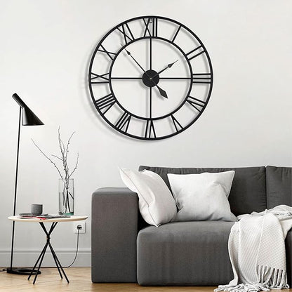 Large Wall Clocks for Living Room Decor, 32 Inch Round Black Metal Silent Non Ticking Battery Operated Jumbo Numerals Modern Vintage Decorative Clock Wall for Bedroom,Kitchen,Office,Farmhouse