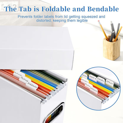 File Organizer Box with Lid, Collapsible Hanging File Folder Storage Boxes for Documents, Portable Filing Organizer for Office, Home, Classroom(White, 2 Pack)