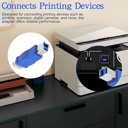 MEIRIYFA USB A to USB 3.0 B Printer Adapter, USB 3.0 Type-B to USB3.0 Type-A Female Adapter Converter 5Gbps for Printer, Scanner, External Hard Drive, Laptops - Blue, 2PCS (USB-B Male)
