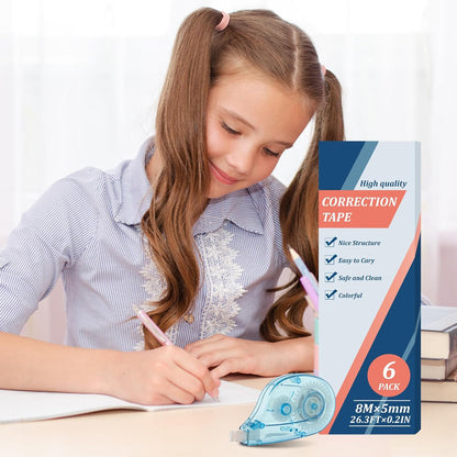 White Correction Tape Whiteout Correction Tape - Easy to Use, Instant Correct Wrong Writing at Anytime, Writing Supplies for Office and School - 6 Packs
