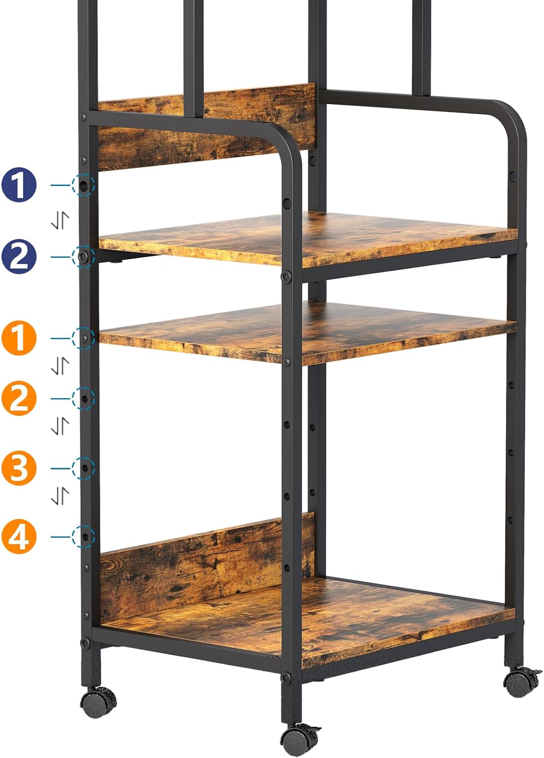 4 Tier Printer Stand with Storage Shelf, Large Tall Printer Cart with Wheels, Mobile Printer Table for Home Office, Adjustable Stands for Heat Press Scanner Fax (Brown)
