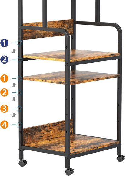 4 Tier Printer Stand with Storage Shelf, Large Tall Printer Cart with Wheels, Mobile Printer Table for Home Office, Adjustable Stands for Heat Press Scanner Fax (Brown)