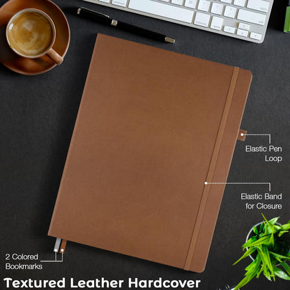 Dotted Journal, Hardcover Notebook 8.5 x 11, Dot Grid Notebook Journal for Women, Men, Large Leather Journals for Writing, Bullet, No Bleed Thick Paper, A4 Notebooks for Work, School, Notes, Brown