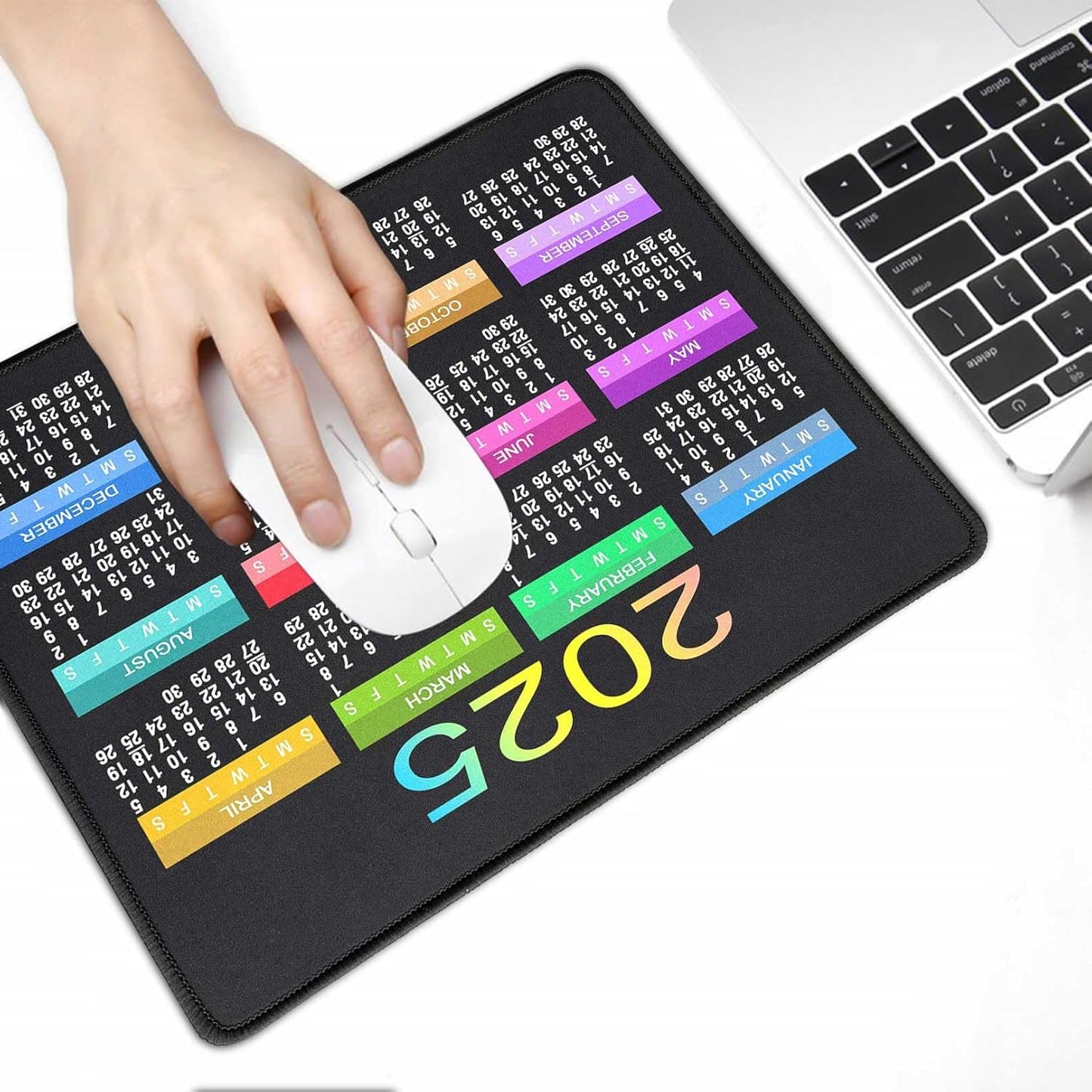 Mouse Pad with Non-Slip Rubber Base, Waterproof Computer Mousepad with Stitched Edges, Mouse Pads for Computers, Laptop, Gaming, Office & Home, 9.5 x 7.8 in (2025 Calendar Colorful)
