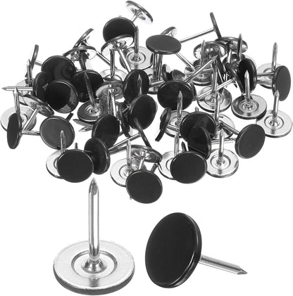 uxcell 100Pcs Upholstery Tacks, 11mmx15mm Flat Head Thumb Tack Decorative Furniture Nails Push Pins for Furniture Sofa Headboards, Black