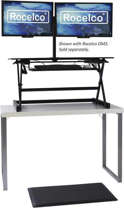 Rocelco 40" Large Height Adjustable Standing Desk Converter with Anti Fatigue Mat BUNDLE - Tall Quick Sit Stand Up Computer Workstation Riser - Retractable Keyboard Tray - Black (R DADRB-40-MAFM)